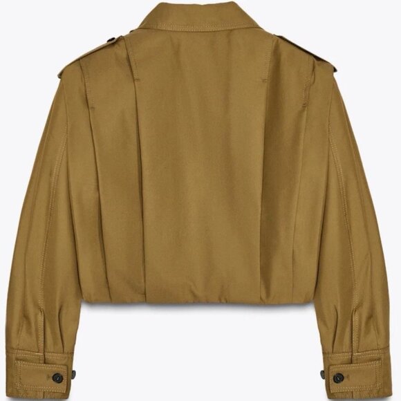 ZARA  ZW COLLECTION PLEATED JACKET OLIVE GREEN 3194/545 SIZE L NWT - Picture 6 of 9